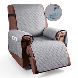 Recliner Slipcovers armchair covers Waterproof Recliner chair covers with Pockets Machine Washable Furniture Protector Cover for Kids and Pets Non-Slip Chair Cover for Recliner Armchairs (Grey)
