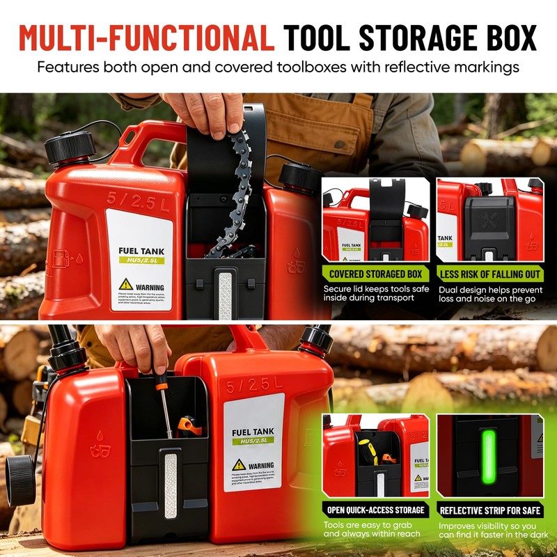 Dual-Chamber Chainsaw Fuel and Bar Oil Can, Portable 2-in-1 Refueling