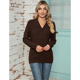 Ivicoer Collared Sweaters for Women Knit Long Sleeve V Neck Pullover Ladies Tops Fall Winter Casual Dressy Trendy Coffee