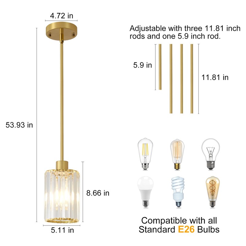 GZJunYo 2 Pack Gold Pendant Lights for Kitchen Island, Modern