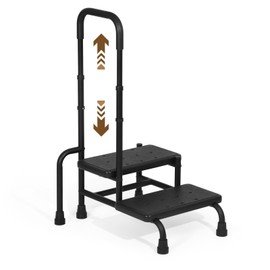 OUDUCK Step Stool with Handle, Medical 2 Step Stool for Elderly with Adjustable Handrail and Reinforced Leg, Bed Steps for High Beds for Adults, Seniors, Handicap, 350LBS