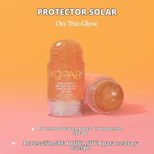 Kopari Sun Shield On-The-Glow Sheer Sunscreen Stick Spf 40, Protector Solar Enrollable Resistente Al Sudor Y Al Agua Para Rostro Y Cuerpo Con