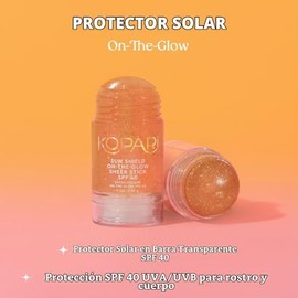 Kopari Sun Shield On-The-Glow Sheer Sunscreen Stick Spf 40, Protector Solar Enrollable Resistente Al Sudor Y Al Agua Para Rostro Y Cuerpo Con