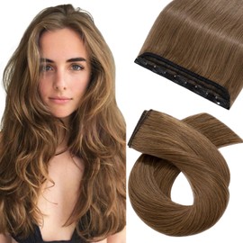 24"-60g One Piece Clip on Hair Extensions Seamless Clip in Hair Extensions #06 Light Brown Real Remy Human Hair Extension 3/4 Half Head Natural Straight