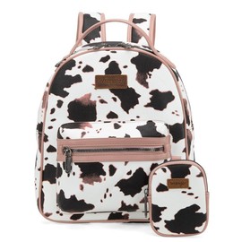 Wrangler Medium Cow Print Backpack Cute Daypacks Bookbag Purse for Women Casual:_Medium Allover Cow Print Pink