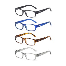 4-Pairs Blue Light Blocking Reading Glasses Men Women Comfort Spring Hinges Computer Readers Glasses, 4 Pack Mix Colors 2.25 x