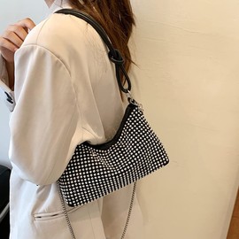 Burkburg Rhinestone Bag Chic Evening Handbag Shiny Mini Handle Purse Chain Shoulder bag for Women, Sliver