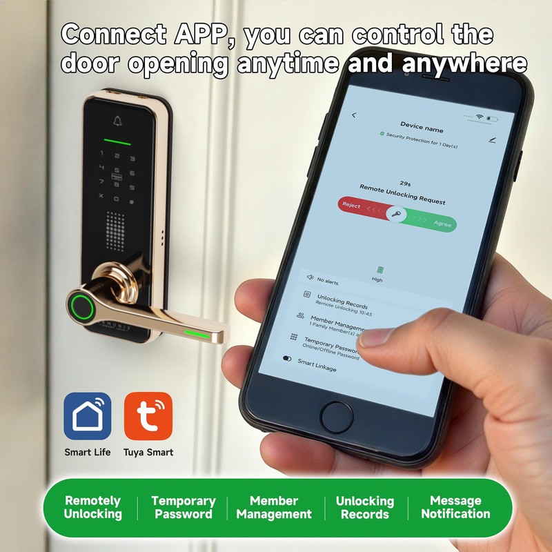 SAMUNIX Smart Fingerprint Door Lock with Handle - Premium Golden