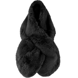 Black Wide Faux Fur Neck Warmer Scarf Stole With Slit