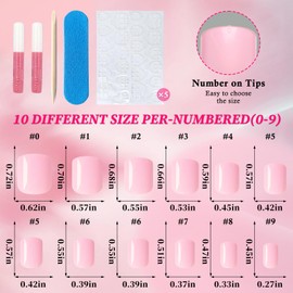 LoveOurHome 240pc Square Press on Nails Short Fake Nails with Glue & Tabs, Short Nails Press on Nails Square Acrylic Nails Pink False Nails Artificial Fingernails Women Girls Kids Stick on Nails