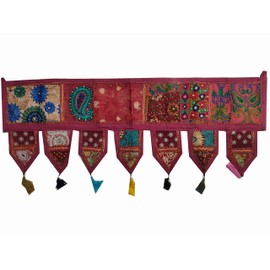 Indian Handmade Traditional Embroidered Toran Cotton Thoranam Door Living Room Decor Bandanwar Home Valance Decorations Window Hanging Bohemian Wall Ethnic Decorative Vintage (Maroon, 1 mtr)