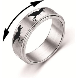 Stainless Steel Cool Punk Dinosaurs Ring Cute Tyrannosaurus Anti Anxiety Ring for Women Men Stress Relief Rotatable Finger Jewelry (Silvery, 7)