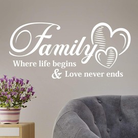 "Family Where Life Begins Love Never Ends" Wall Quote Sticker Motivational Living Room Decal Art Kitchen Stickers Bedroom Decor Quotes Tree Decoration Kid Photo Office Decals Vinyl Picture Home Mural