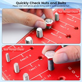 Thread Checker, 44 Nut and Bolt Thread Checker Standard and Metric, 22 Standard & 22 Metric Bolt and Nut Identifier Gauge, 2 in 1 Bolt Size and Thread Gauge with Inch & Metal Ruler for Easy Sizin
