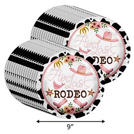 Birthday Galore Cowgirl Party Supplies - Bachelorette Party Paper Plates - Cowgirl Bridal Shower Plates - Large 9" Paper Plates for Her Graduation (Her Last Rodeo Cow Print, 32 Piece)