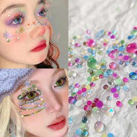 Colorful Bubble Beads Mermaid Nail Charms 3D Aurora Pearls Half-Round Flat Back Nail Art Rhinestones Mixed Size Small Nail Gems Cute Nail Decorations for Women and Girls Manicure Supplies, 100Pcs