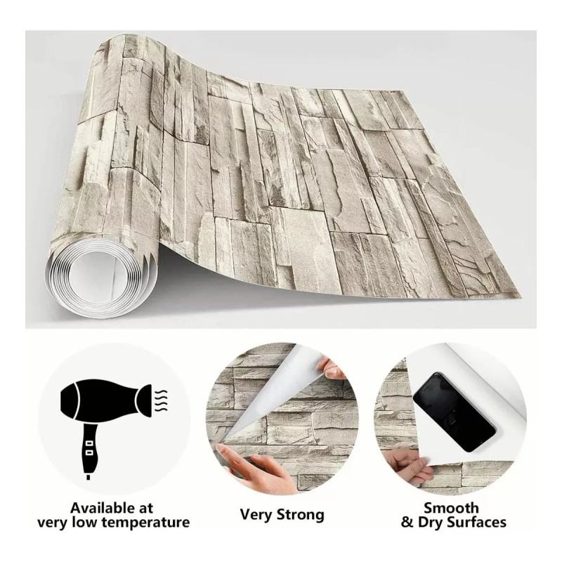 Papel Tapiz Autoadherible 45cm*10m 3d Patrón Ladrillo Papel