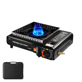 Dual Fuel Stove with Butane & Propane with Carrying Case, Wind-Guard Camping Stove Portable and lightweight for Emergency, Hiking, Backpacking, Camping Essentials (Black)