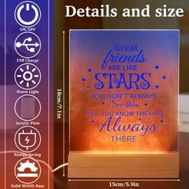 Silipull Friendship Gifts for Christmas Women Friends Night Light for Best Friend Women BFF Bestie Birthday Holiday, Soft Warm White Colors LED Wooden Base Table Lamp for Home Decorations