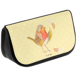 Mr. & Mrs. Panda Robin with Feathers Cosmetic Bag, yellow, Hand Drawn