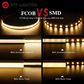 BTF-LIGHTING FCOB COB LED Strip Warm White 3000K Flexible High Density Uniform Light Dimmable LED Strip CRI90+ 10M 528LEDs DC24V 14W/m Bendable FOB LED Ribbon for DIY Indoor Lighting Projects