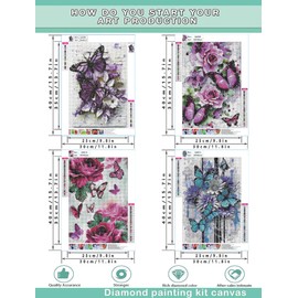 EWJRNSF 5D Diamond Painting Kits for Adults, Diamond Arts Kits Diamond Art Sets,Gem Painting by Number Kits for Adults Beginners Home Wall Decor 11.8x15.7 Inches 4 Pack Flowers Butterfly