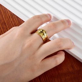 CANDYFANCY Chunky Gold Rings For Women Wide Statement Band Rings Fashion Vintage Thick Thumb Index Finger Ring Size 8