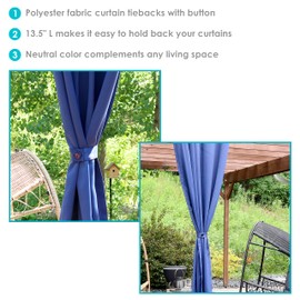 Sunnydaze 13.5-Inch Polyester Curtain Tiebacks with Resin Buttons - Holdbacks for Curtains and Drapes - 2-Pack - Blue