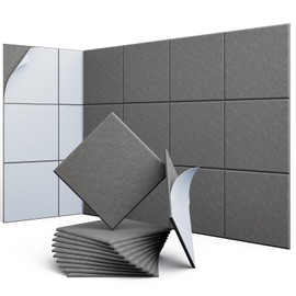 UNECHO 12 Pack 12" X 12" X 0.4" Acoustic Panels for Wall Sound Absorbing, Square Self-Adhesive Sound Panels, High Density Suitable for Multiple Scenarios(MoonLight Gray)