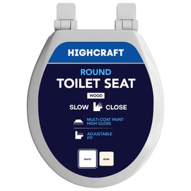 HIGHCRAFT Premium Round Toilet Seat with Slow-Close Design & Adjustable Hinges - Molded Wood Toilet Seat - Fits Standard Round Toilets - Round Seat in White