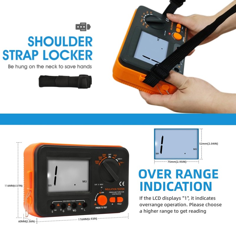 Megohmmeter, WapoRich Digital Insulation Resistance Tester 2000MΩ Megohm Meter with