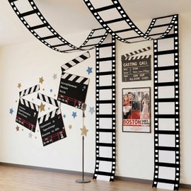 SmoothNovelty 2 Pcs 78"x12" Filmstrip Tape Banners Movie Themed Party Decorations Black and White Film Reel Porch Sign Fabric Movie Night Prop Backdrop Home Theater Decor with Hanging Rope Glue Point