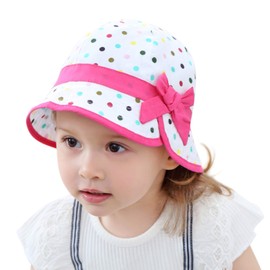 ANIMQUE Baby Girl Sun Hat Cotton Fishing Hat Princess Children Spring Summer Hat Cute and Lovely Bow Polka Dots Rose Red, Polka - Colourful