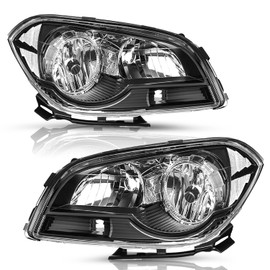 TUSDAR Headlight Assembly Replacement Fit For 2008 2009 2010 2011 2012 Chevy Malibu 4 Door Halogen Factory Headlamp Driver & Passenger Side (Black Housing with Clear Reflector, w/o Bulbs)