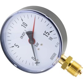 Fittingteile - Wika Pressure Gauge 111.10 Vertical Diameter 160 mm - Class 1.6 for Compressed Air Pneumatic Pressure Display (Display Range: 0 to 16 bar)