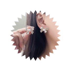 Yheakne Vintage Crystal Bow Earrings Gold Bow Pearl Stud Earrings Rhinestone Bow Knot Earrings Paved Cz Bowknot Pearl Earrings Jewellery for Women and Girls（Pearl 1）