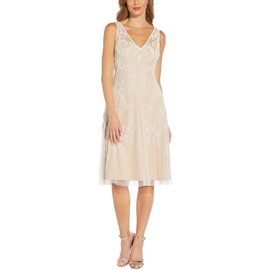 Adrianna Papell Women's Beaded Midi Dress, Ivory Nude, 10