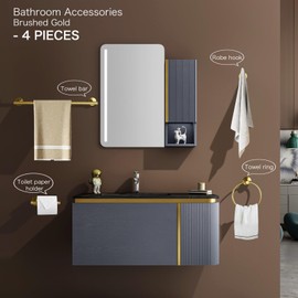 Bathroom Hardware Set Accessories Adjustable Brushed Gold Towel Bar Set 24in Stainless Steel Wall-Mounted 4-Piece Bathroom Towel Rack Toilet Paper Holder Towel Ring Towel Hooks Towel Holder Set