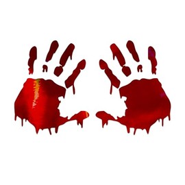 Set of 2 Bloody Hand Print Zombie Sticker Vinyl Decal Notebook Car Window Laptop 6.5" x 4" (Red Holographic)
