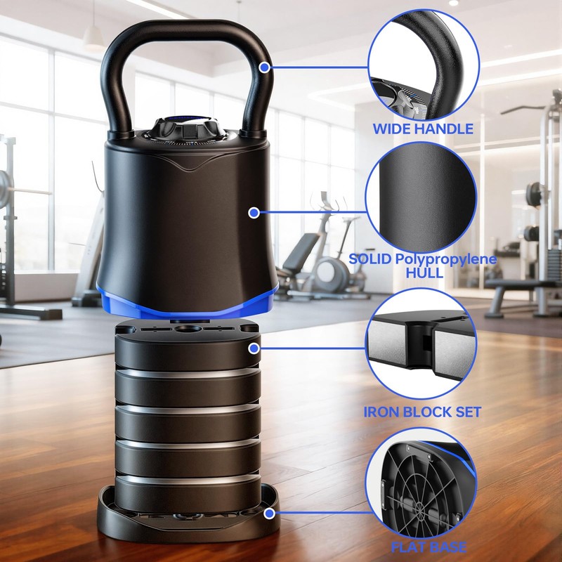 FitNexus Adjustable Kettlebell，6-in-1 Quick Change Adjustable Kettlebell Set (6.5-40 LBS)