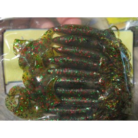 Gary Yamamoto Custom Fishing Baits Yamamoto Fishing Baits 4" Single Tail Hula Grub Green With Green & Red Flakes