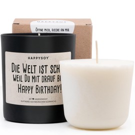 HAPPYSOY Kerze + Refill - Happy Birthday Duftkerze im Glas mit Spruch - Geschenkidee für Frauen - Geschenk für Freundin
