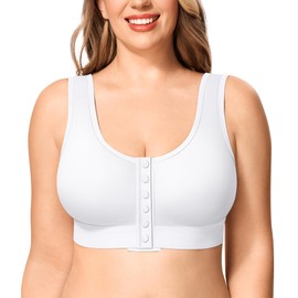 BRABIC Full Coverage Wireless Bras for Women No Underwire Compression Front Closure Comfort Post Surgery Bra (White,Large)