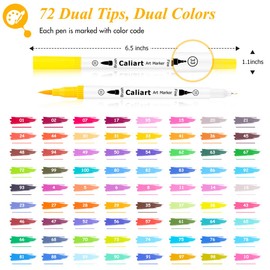 Caliart 72 Colors Dual Tip Fine & Brush Pens Art Markers, Aesthetic Cute Preppy Stuff School Supplies, Coloring Markers for Kids Artist Adult Book Cards Drawing Craft Kit Mothers Day Gift for Mom