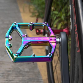 Road/Mountain Bike Pedals - 3 Bearings Bicycle Pedals - 9/16” CNC Machined Flat Pedals with Removable Anti-Skid Nails (Rainbow)