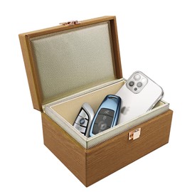 JXE JXO Faraday Box for Car Keys, Faraday Box, Key Fob Protecter, Car Key Signal Blocking Boxs, Shielding Pouch PU Leather(Imitation Wood)