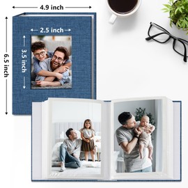 Vienrose Small Photo Album 4x6 Slip-in Picture Album 50 Pages Holds 100 Photos, Portable Photo Book 4x6 for Wedding Family Baby Travel Blue