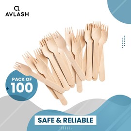 Avlash ® - Pack of 100 Wooden Disposable Fork -Biodegradable & Plastic Free Wooden Forks - Ideal for Wedding, Picnic, Party, Office Eco Friendly