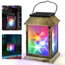 Solar Lanterns Outdoor Waterproof 3D Color Flickering, Hanging Lantern Decorative, Solar Powered Lanterns for Yard Patio Path Tree Garden Decor, Solar Lights Outdoor for Patio, Backyard, Porch