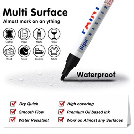 Sipa Black Paint Markers Pens, 2 Pack Oil Based Medium Tip Permanent Paint Pens, Quick Drying & Waterproof Paint Markers for Rocks Wood Metal Plastic Canvas Glass Shoes, Gifts for artists, kid